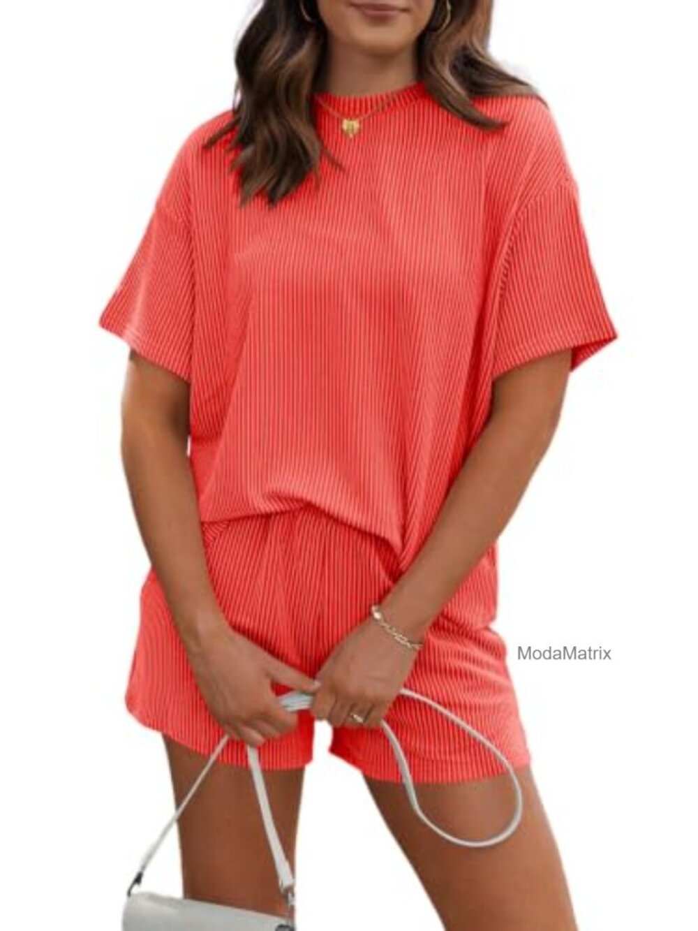 2 Piece Lounge Set Women Ribbed Knit Short Sleeve Matching Casual Shorts